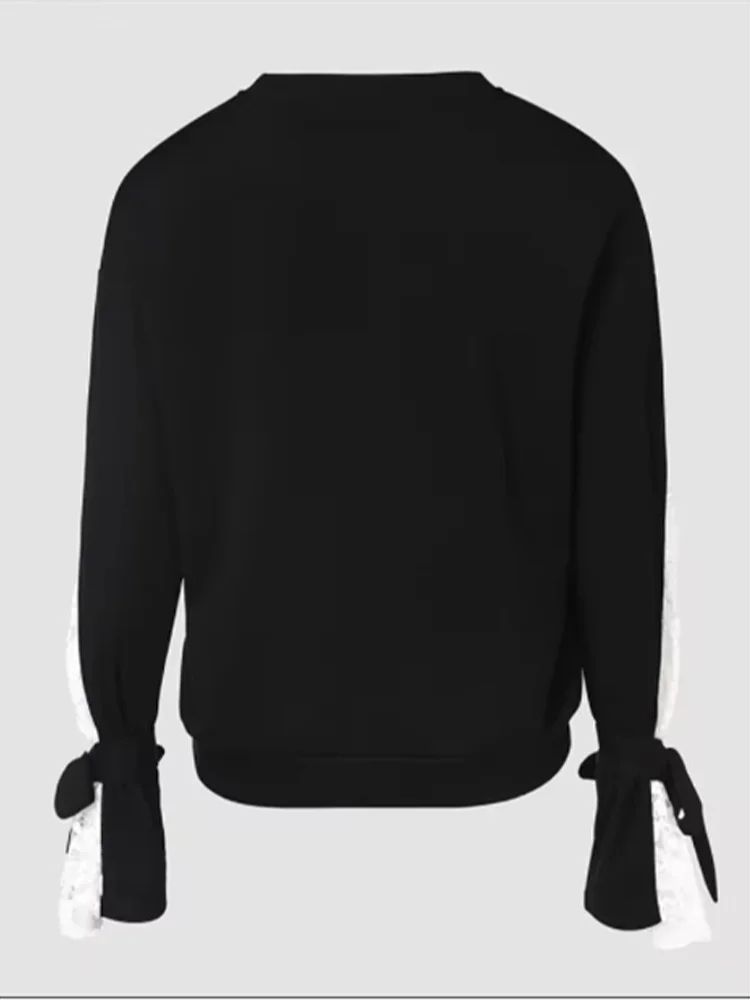 Three-dimensional Flower Splicing Lace Flare Long Sleeve T-shirt Women's Fashion Elegant Autumn Top