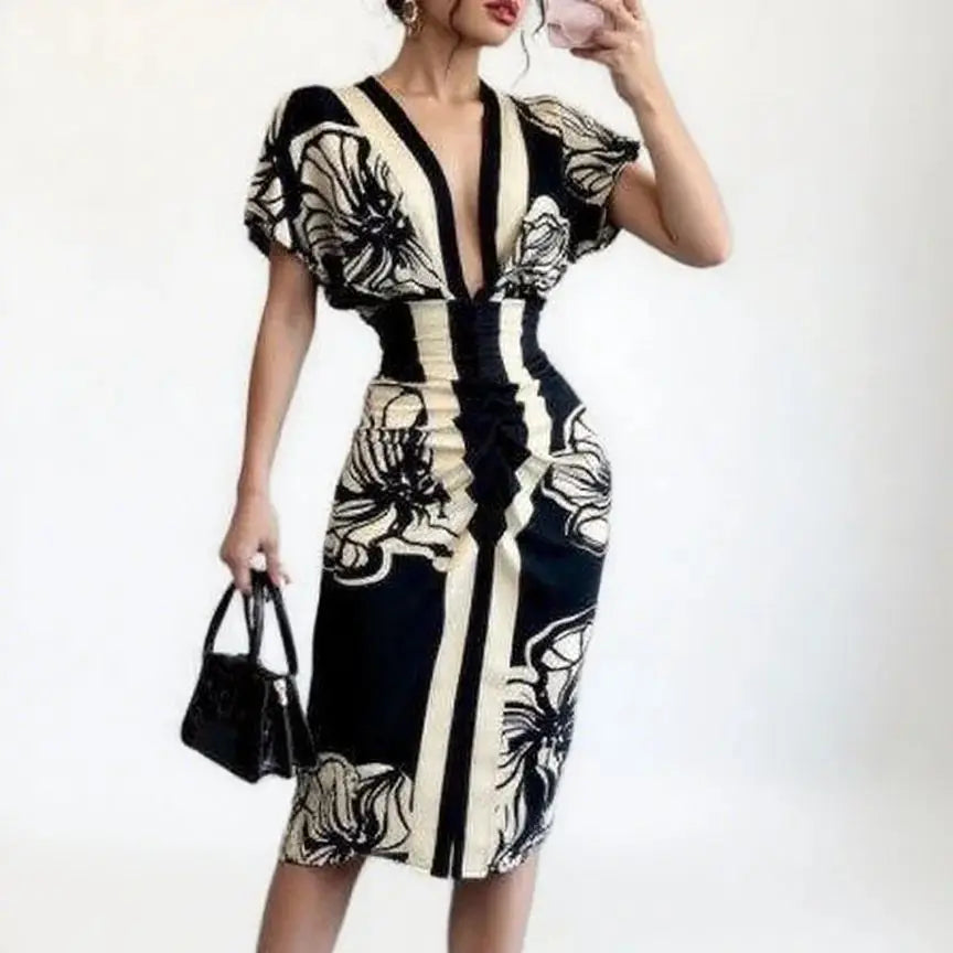 Women's Elegant Floral Dress Deep V Flutter Sleeves Midi Length Great for Special Occasions Dinner Dates Fashion-forward Looks