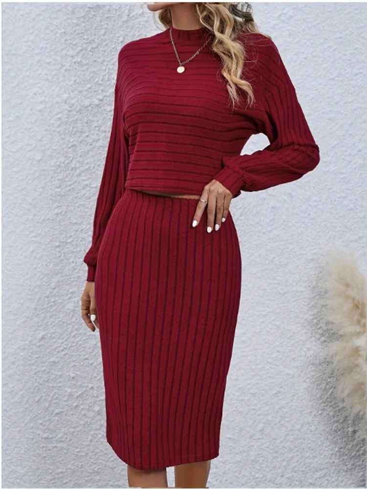 Winered Long Sleeved Hip Skirt Set Women's Simple Fashion Street Office Lady Spring Autumn Clothes Set