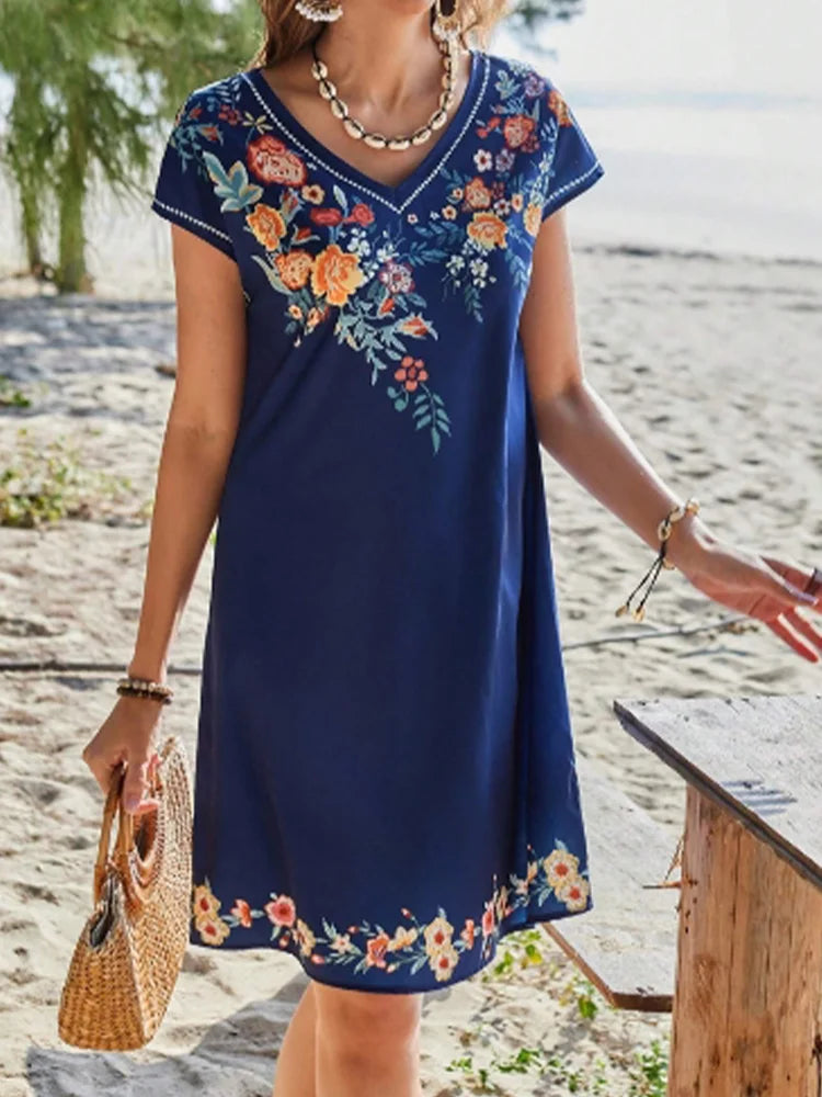 Floral Print Short Sleeved V-neck Casual Women's Dress Dating Vacation Daily Commuting Style Summer Dresses