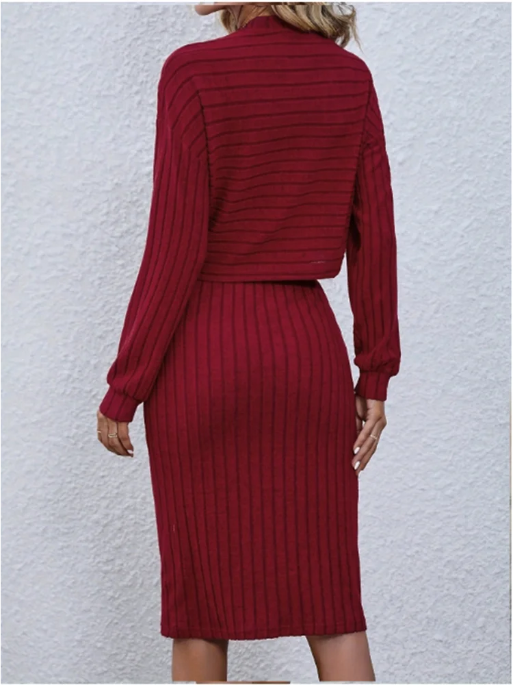 Winered Long Sleeved Hip Skirt Set Women's Simple Fashion Street Office Lady Spring Autumn Clothes Set