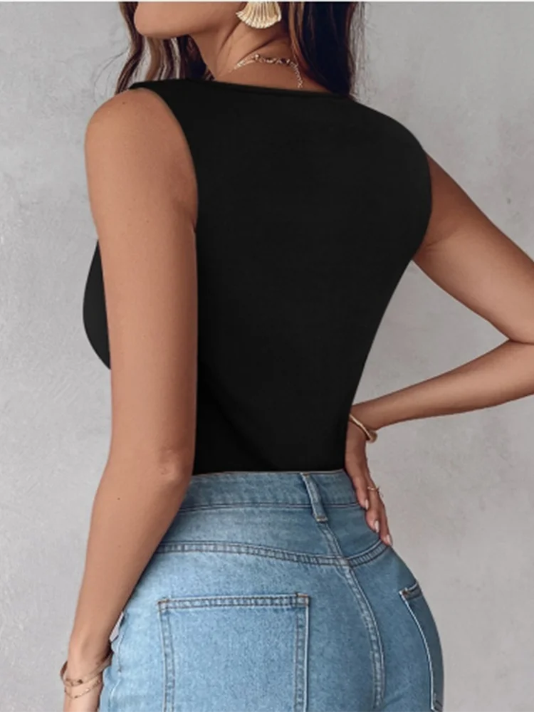 Sequined Hollow Out Short Sleeved Irregular Collar Sleeveless Women's T-shirt Fashion Versatile Daily Commuting Style Summer To