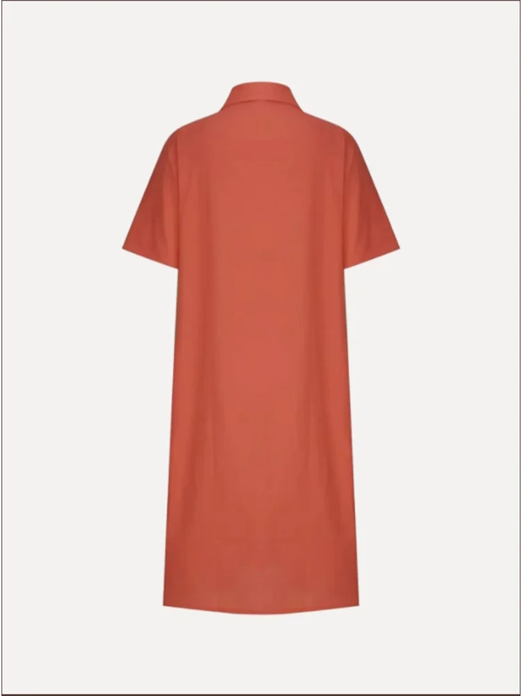 Casual Fashion Street V-neck Shirt Women's Elegant Solid Color Short Sleeve Button Dress