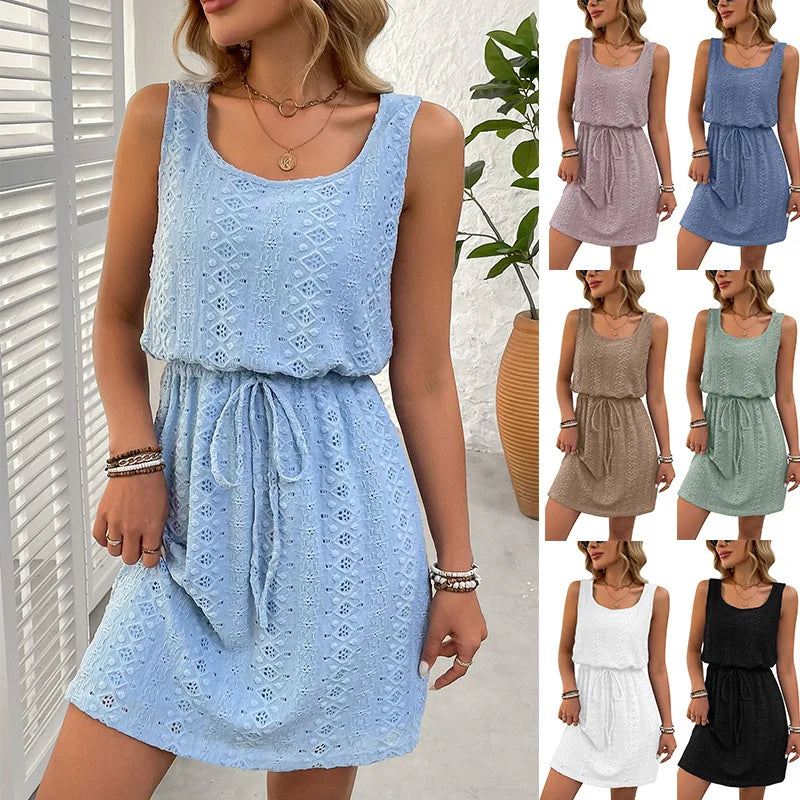 Women's Sleeveless Dress with Belt Casual Vacation Ready Summer Outfit