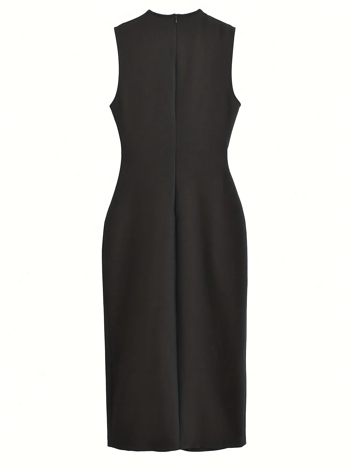 Women's Sleeveless Black Midi Dress Gold Button Front Belted Waist Ideal for Evening Events Cocktail Parties Elegant Styles