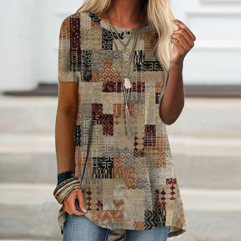 Geometry Flower Print T-shirt Female Theme Floral Plants Tees Summer Clothing Basic Tops Girl Oversized Pullover