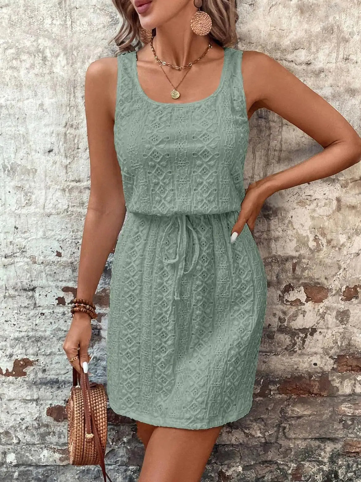 Women's Sleeveless Dress with Belt Casual Vacation Ready Summer Outfit