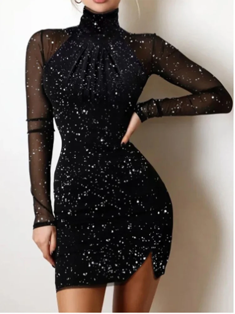 Sexy Lace Patchwork Off Shoulder Dress Women's Black Long Sleeved Mini Dress Fashion Party Evening Slim Dresses Clothes