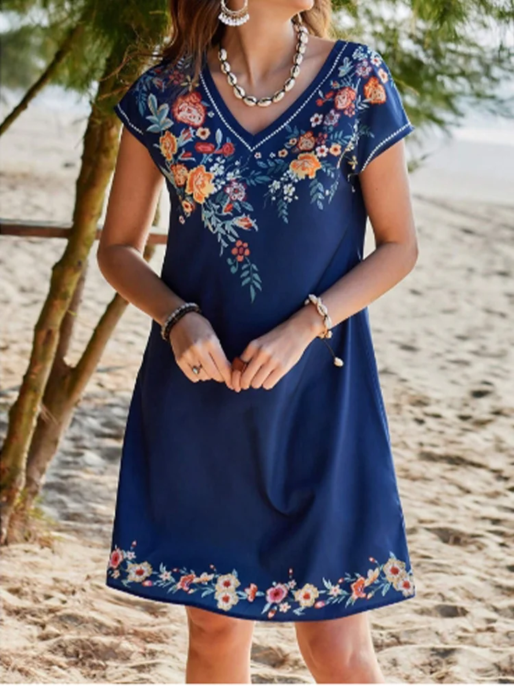 Floral Print Short Sleeved V-neck Casual Women's Dress Dating Vacation Daily Commuting Style Summer Dresses