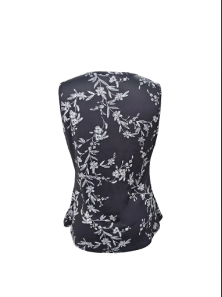 2024 New Round Neck Sleeveless Vest Women Fashion Floral Print Black t Shirts Summer Loose Casual Top