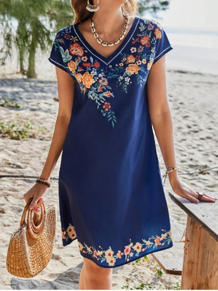Floral Print Short Sleeved V-neck Casual Women's Dress Dating Vacation Daily Commuting Style Summer Dresses