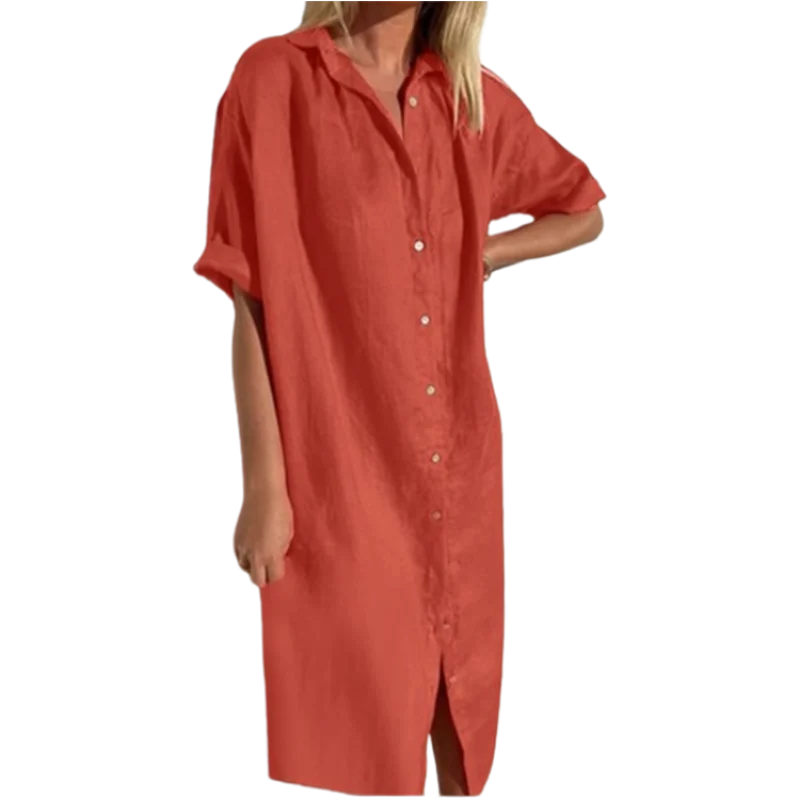 Casual Fashion Street V-neck Shirt Women's Elegant Solid Color Short Sleeve Button Dress