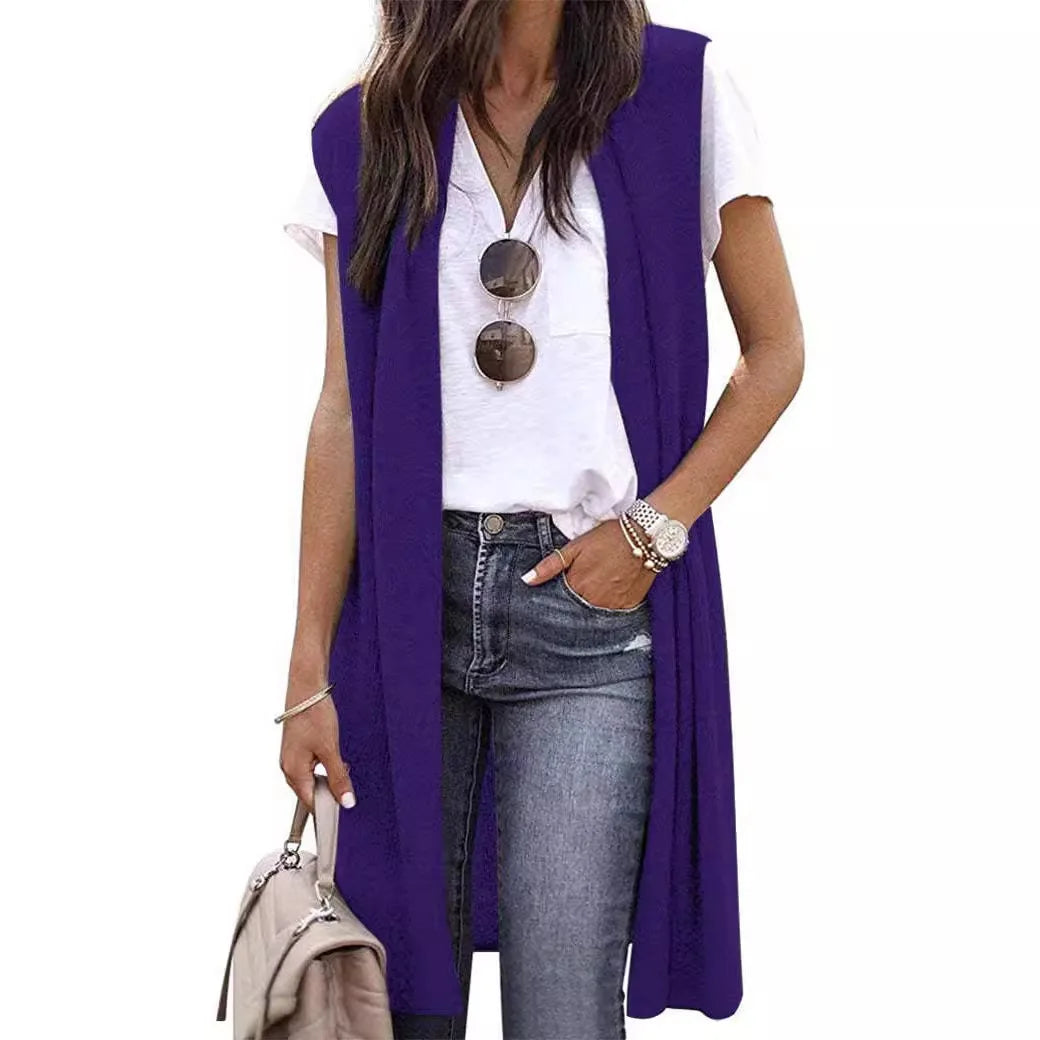 Woman Sleeveless Long Knit Cardigan Open Front Relaxed Fit Multi Color Options for Casual Chic Layering Looks Daily Wear