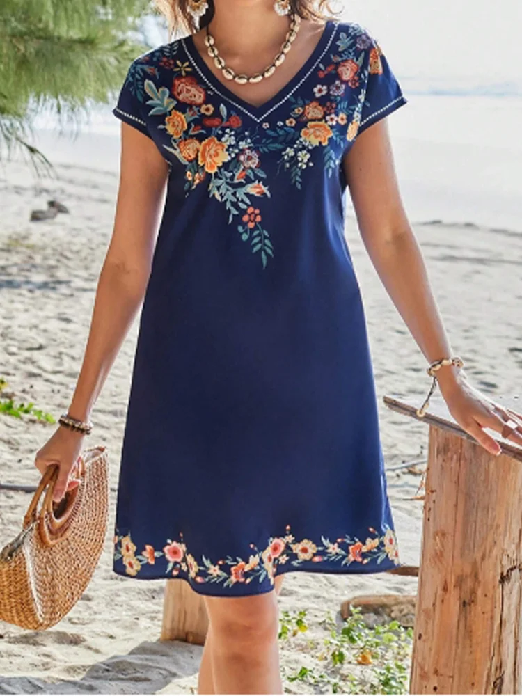 Floral Print Short Sleeved V-neck Casual Women's Dress Dating Vacation Daily Commuting Style Summer Dresses