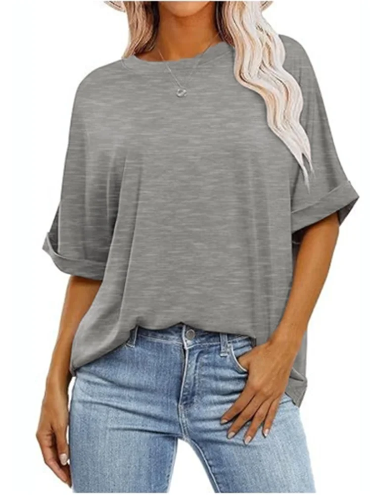 Loose Round Neck Short Sleeve Top Women's Simple T-Shirt Fashion Lady Summer Everyday Clothes